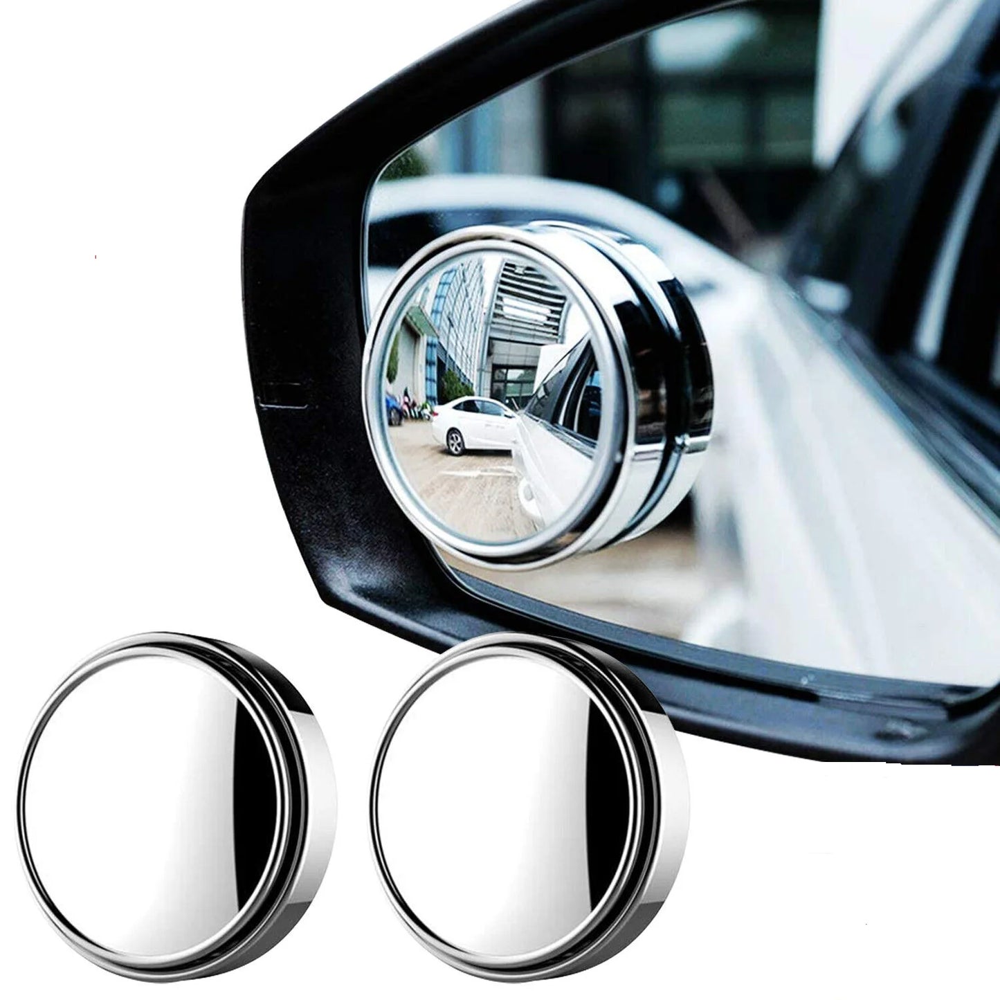 2Pcs Car Blind Spot Mirror with Round Frame Convex Mounted Auxiliary Rearview Mirror 360 Degree Rotation