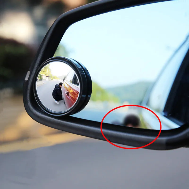 2Pcs Car Blind Spot Mirror with Round Frame Convex Mounted Auxiliary Rearview Mirror 360 Degree Rotation