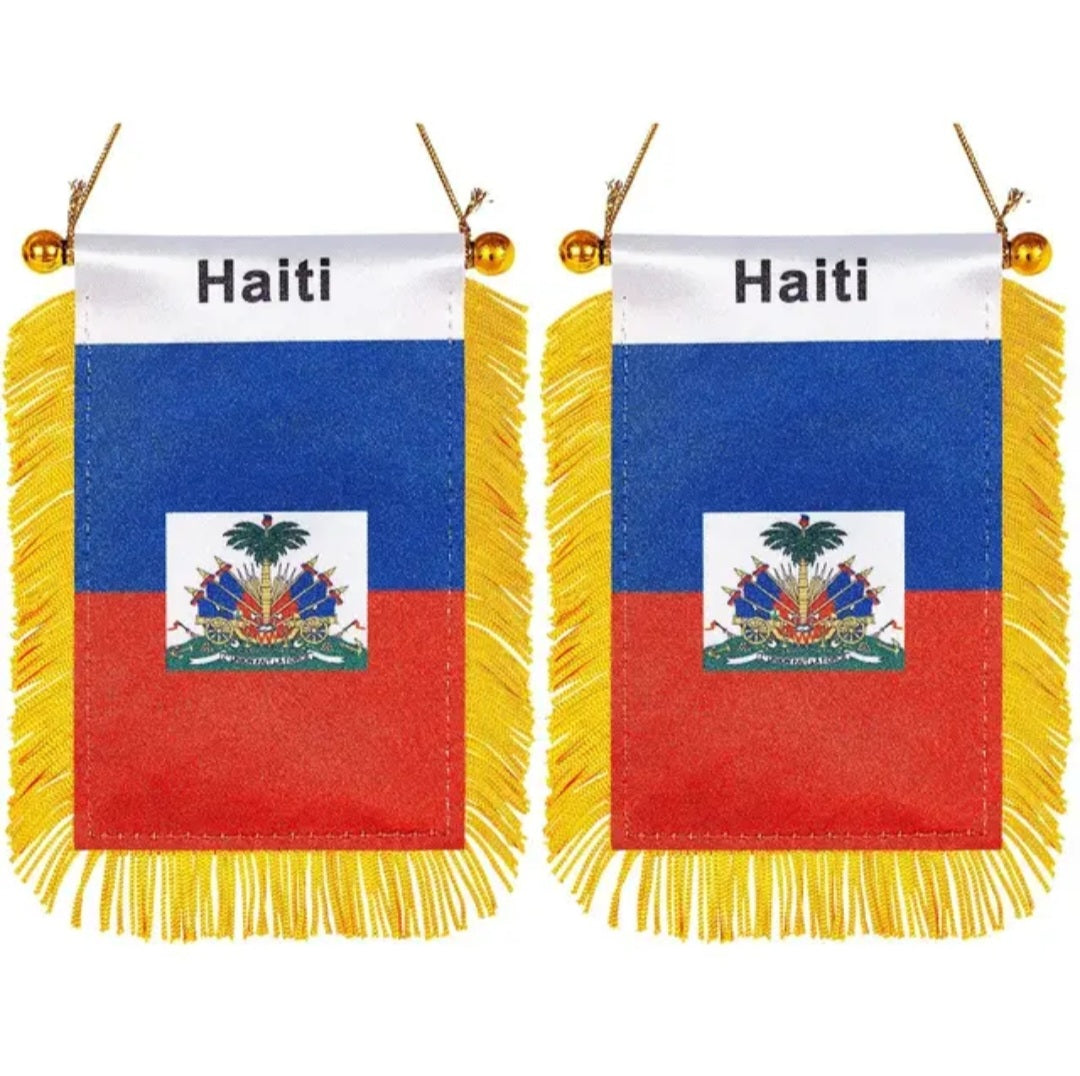 Haiti Window Hanging Flag, Mini Haitian Car Flag with Pole Tassel Suction Cup Rearview Mirror Decoration(4x6 Inch)