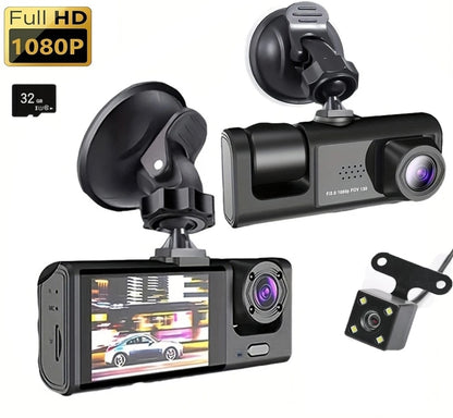 Dash Cam W/ IR Night Vision Loop Recording & 2" IPS Screen 1080P 3 Camera ， DVR recorder, video recorder, Vehicle DVR